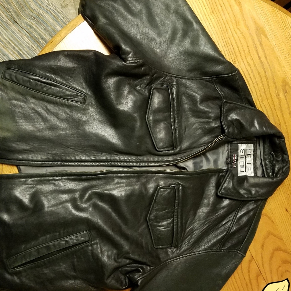 black collared leather jacket